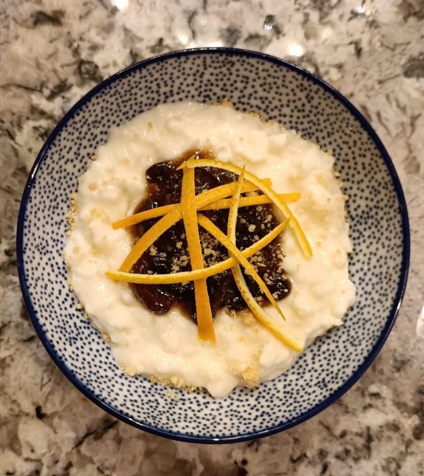 Luxury handmade rice pudding with mincemeat